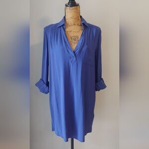Sparkle & Fade V-Neck Shirt Dress Sz L Indigo